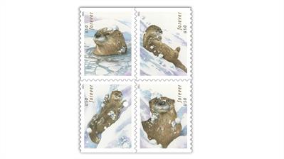 united-states-2021-otters-in-snow-stamps