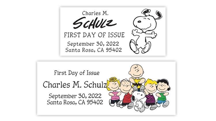 united-states-2022-charles-schulz-stamps-first-day-postmarks