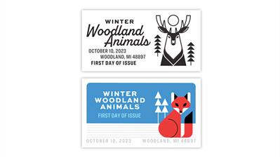 united-states-2023-winter-woodland-animals-stamps-first-day-postmarks