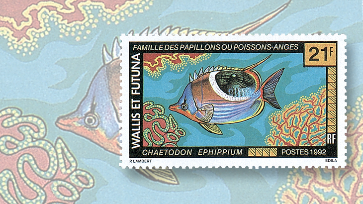 wallis-and-futuna-saddleback-butterflyfish-stamp-1992